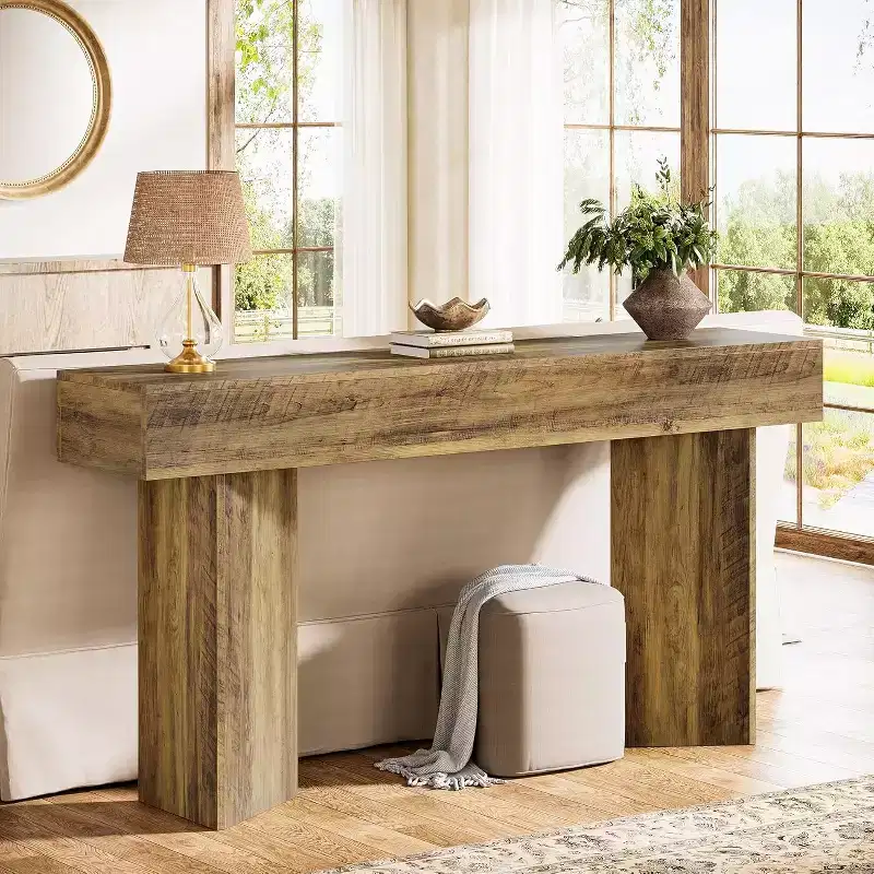 Lantine 63-Inch Console Table, MDF Farmhouse Rustic Brown Narrow Wooden Table for Entryway, Sofa, Foyer, Hallway, Living Room