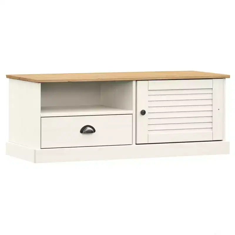 Solid Pine Wood TV Stand with Drawer, Open Shelf and Cabinet – 41.7