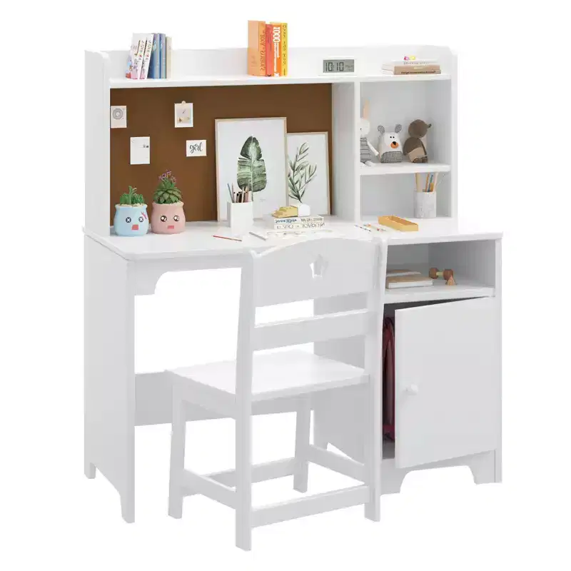 Kids Desk, Study Desk for Boys Girls Storage Cabinet, Student Writing Desk Computer Workstation for Kids Bedroom & Study Room, White