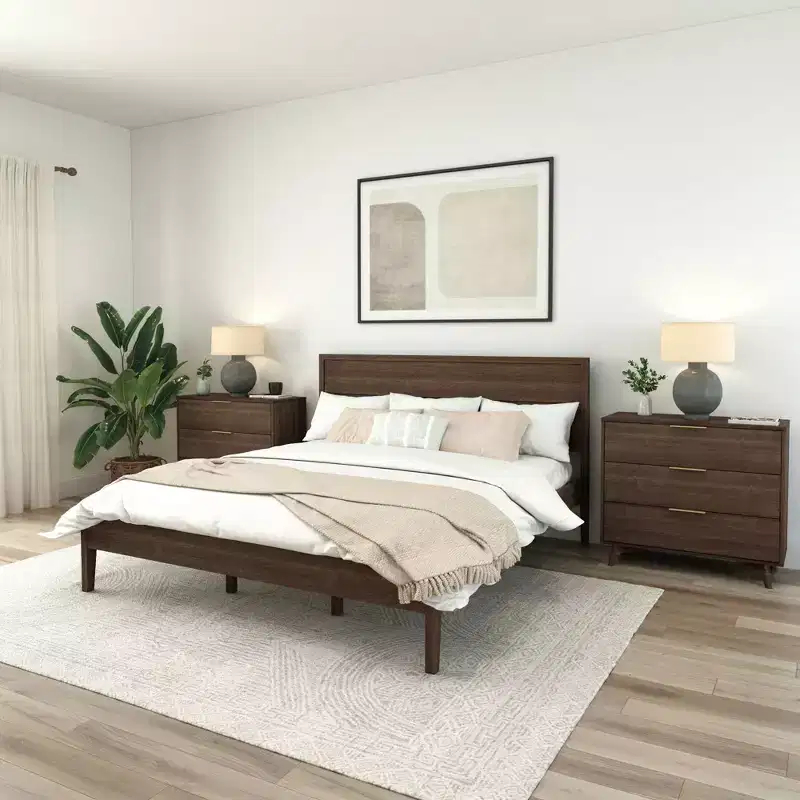 Plank+Beam Duo Solid Wood King Bed Frame with Panel Headboard , No Box Spring Needed