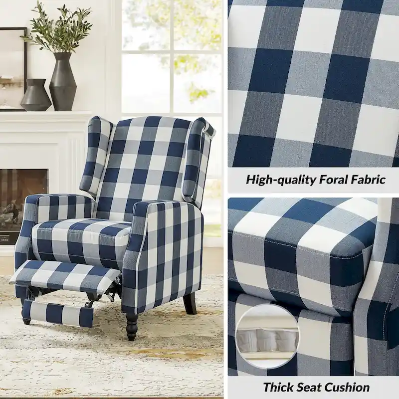 Damaris Mid-Century Modern Manual Pushback Recliner with Wingback Design by HULALA HOME