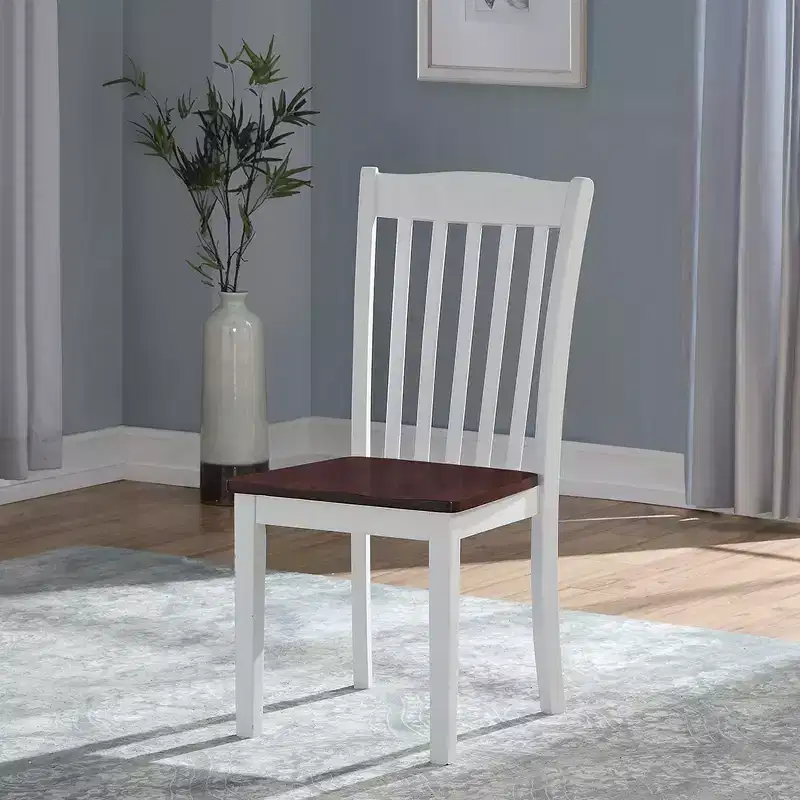 Simple Relax Set of 2 Wooden Side Chairs with Slatted Backrest in White and Walnut