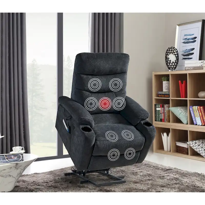 Liyasi Electric Power Lift Recliner Chair with Massage and Heat for Elderly, 3 Positions, 2 Side Pockets, Cup Holders, USB Char