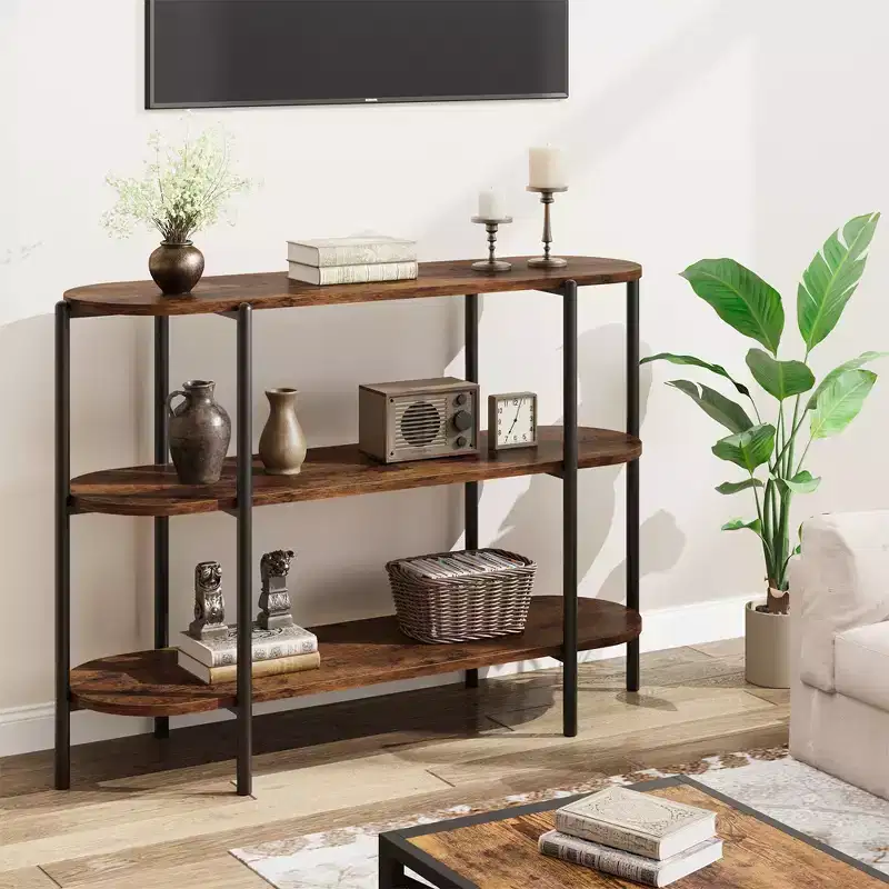 47.2 Console Table, 3 Tier Industrial Metal Design, Functional Entryway Table, Retro Farmhouse Style for Entry, Living Room, Kitchen & Dining Room