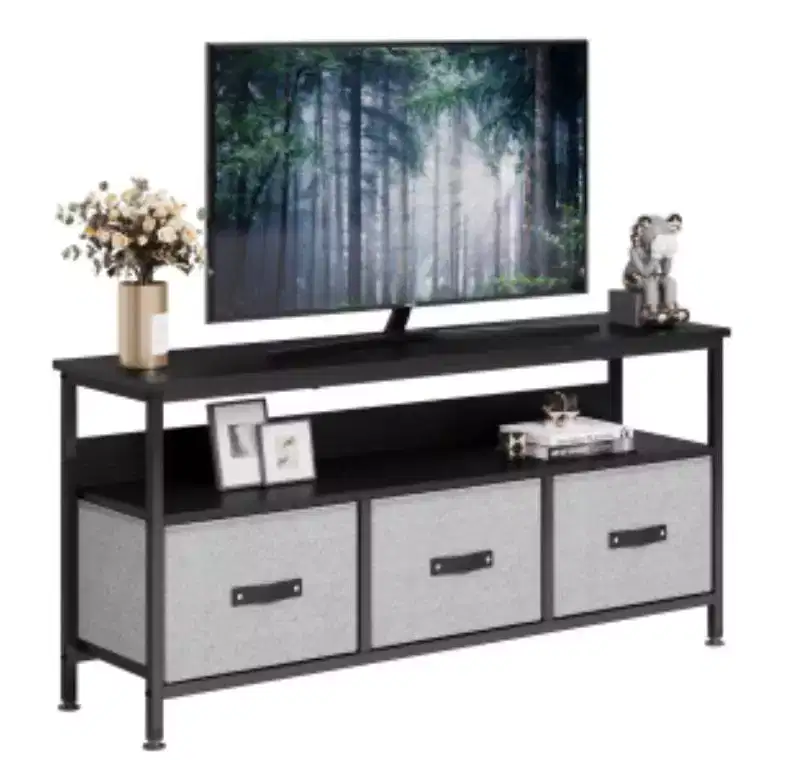 Gray Board & Black Fabric Drawer TV Stand for Living Room
