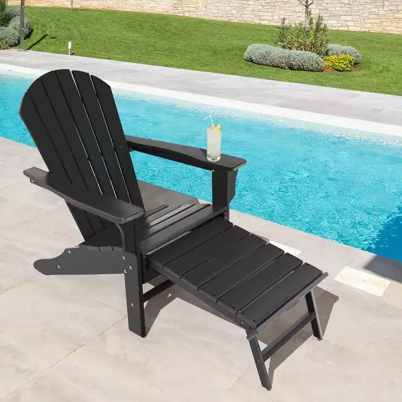 Costway Outdoor Patio HDPE Deck Adirondack Chair Beach Seat Retractable Ottoman White\Black\Coffee\Grey\Turquoise