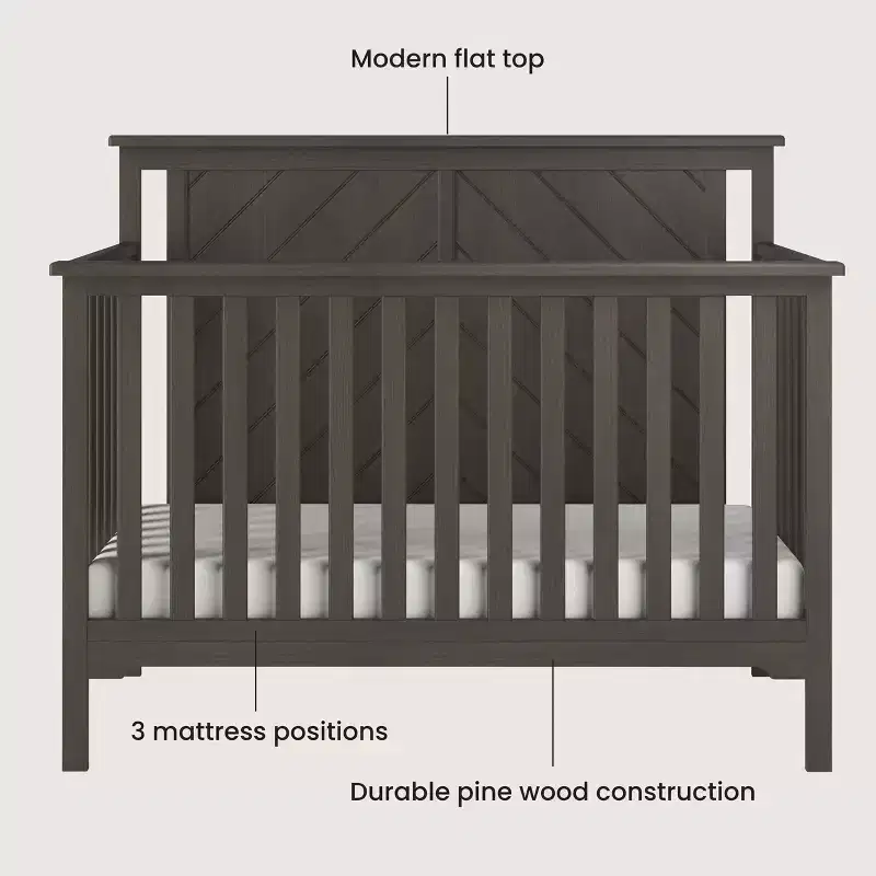 Child Craft Hampton Flat 4-in-1 Convertible Crib, Converts to Day Bed, Toddler & Full Size Bed, 3 Mattress Positions, Baby Safe Finish
