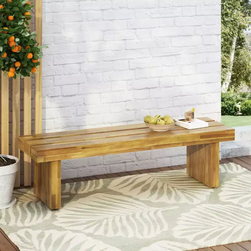 Christopher Knight Home Appling 57 Outdoor Acacia Wood Bench with Sled Base, Natural