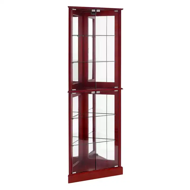 Corner Curio Cabinet, Display Cabinet with 4 Doors and Adjustable Tempered Glass Shelves, Cabinet for Living Room