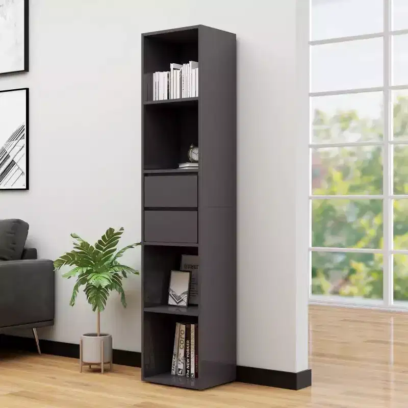 Book Cabinet High Gloss Gray 14.2x11.8x67.3 Engineered Wood