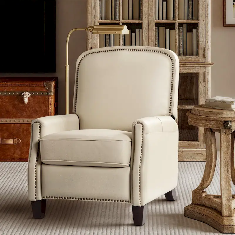 Gladis Modern Retro Genuine Leather Recliner with Nailhead Trim by HULALA HOME