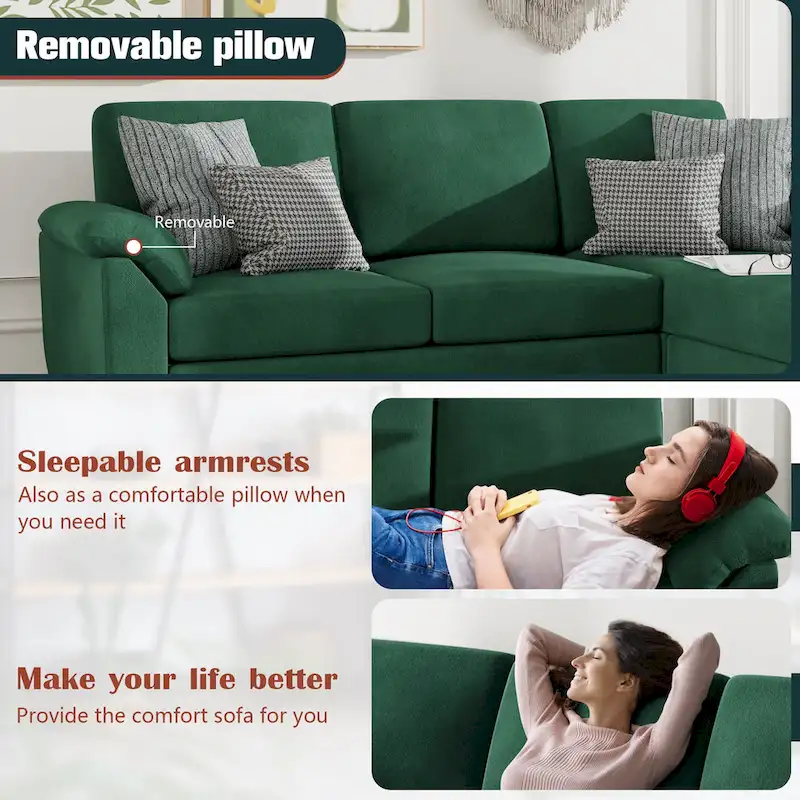 Futzca Sectional Sofa Couch, 3 Seat L Shaped Sofa with Removable Pillows