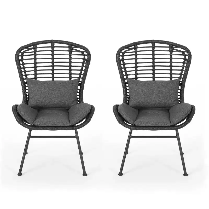 Christopher Knight Home Habra Wicker Iron Frame Club Chairs with Cushions