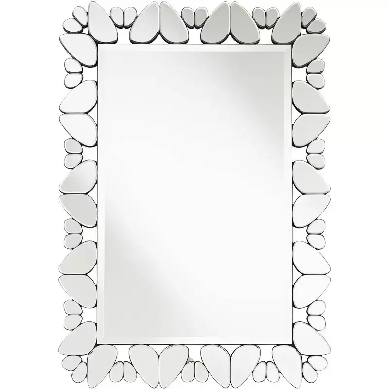 Possini Euro Design Veneto Rectangular Vanity Decorative Wall Mirror Modern Cut Glass Pattern Frame 28 Wide for Bathroom Bedroom Living Room Office