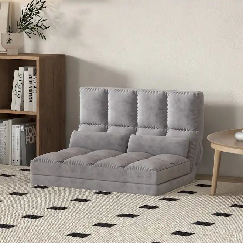 Convertible Floor Sofa Chair with 2 Pillows and Adjustable Backrest