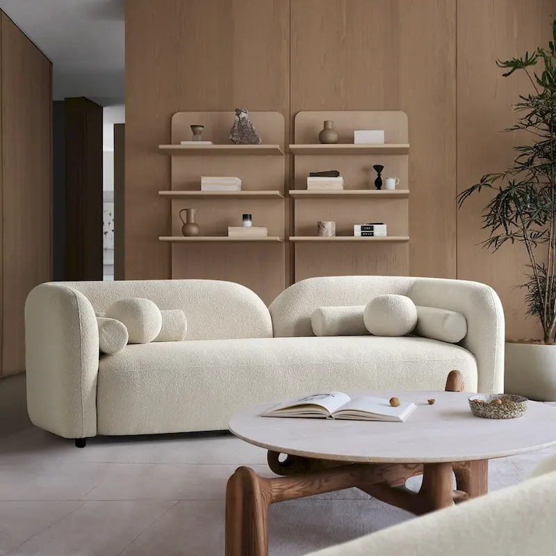 Milet Luxury Modern Boucle Fabric Curved Arm Sofa