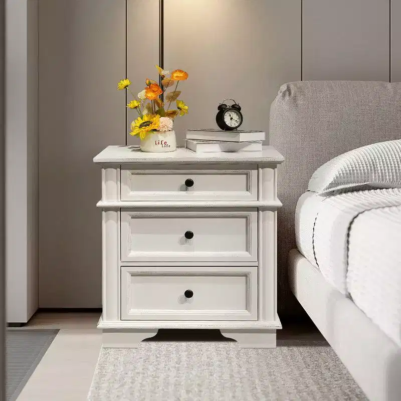 Karl Home 24.02in. W Solid wood 3 drawer nightstand with 2 Usb