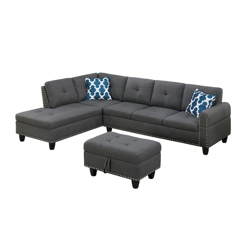 Alger 98-inch Wide Left Hand Facing Sofa with Chaise and Ottoman - 98W x 71D x 33H
