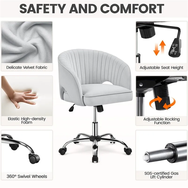 Yaheetech Velvet Office Chair with Tufted Barrel Back, Rolling Wheels, Adjustable Seat Height - N/A