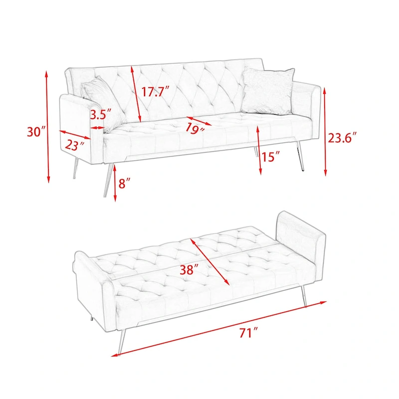71 Convertible Double Folding Living Room Sofa Bed