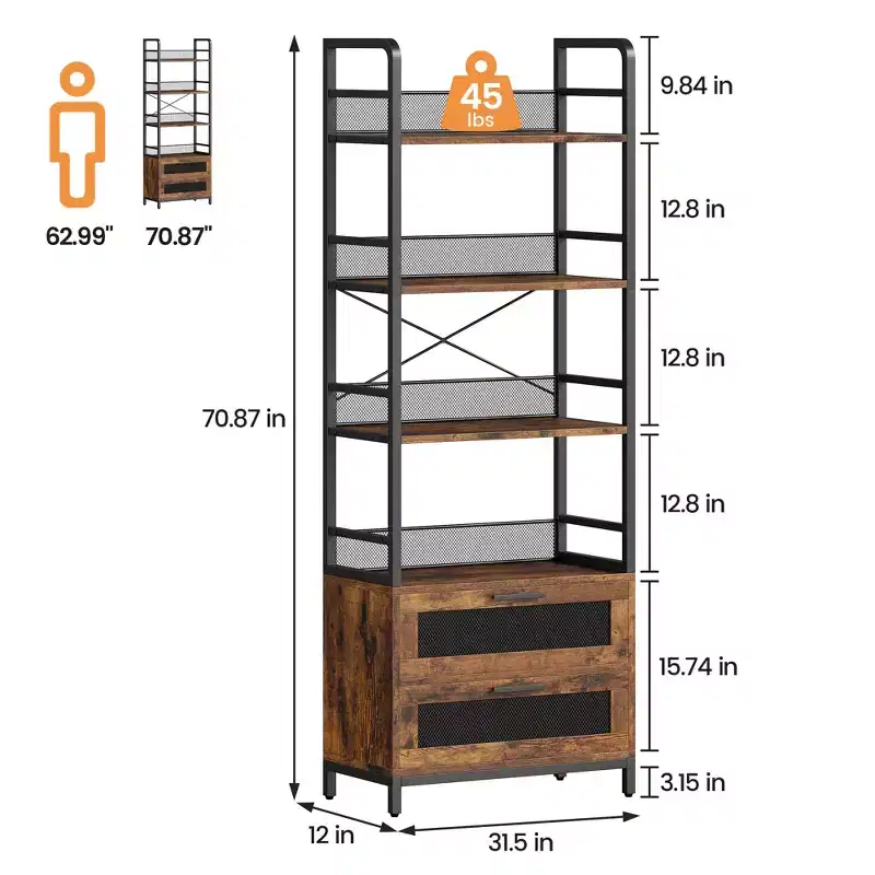 Rustic-style bookshelf, four-tier storage rack, suitable for bedrooms, living rooms, and home offices