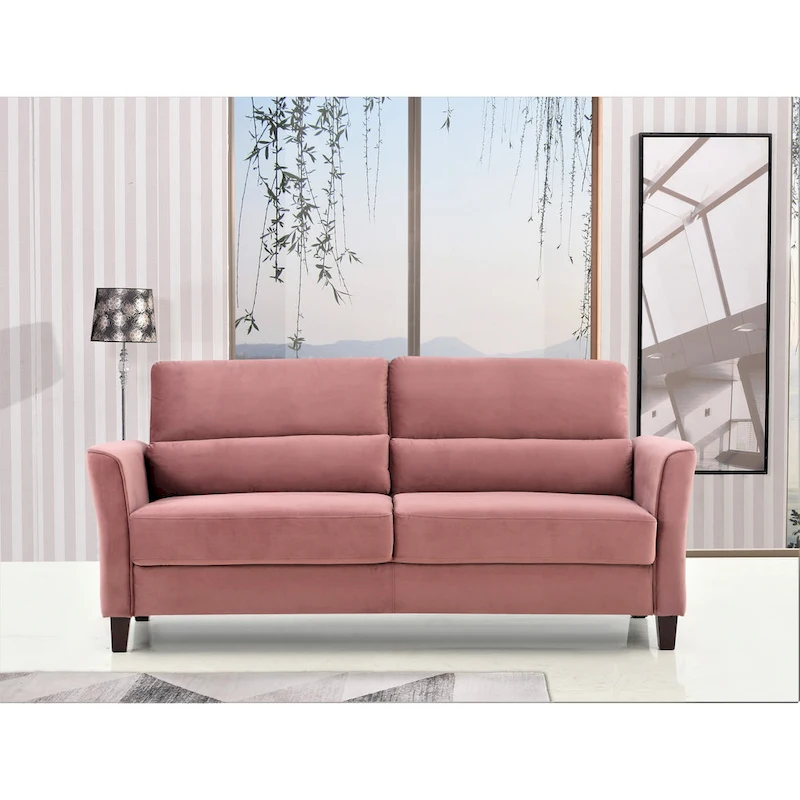 2 Pieces Mid Century Modern Upholstered Sloped Arms Living Room Set, Loveseat and Sofa