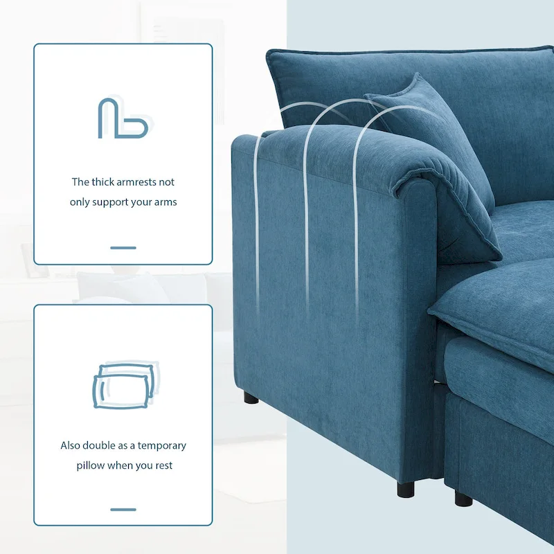 136 U-Shaped Chenille Cloud Sectional Sofa with Dual Ottomans