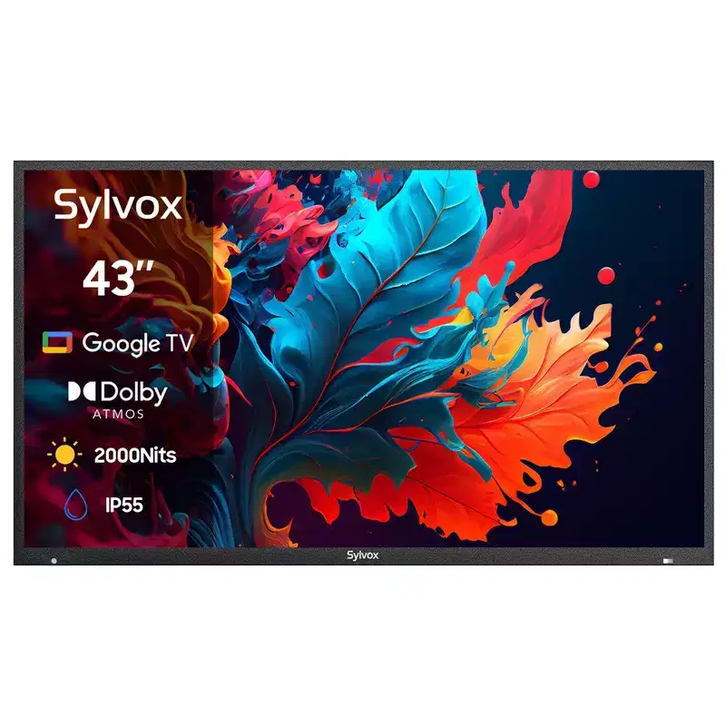 SYLVOX Smart Outdoor TV, 43 4K 2000 Nits QLED Google TV, IP55 Waterproof TV with Dolby Atmos, All Weatherproof TV for Full Sun (Pool Pro QLED 2.0)