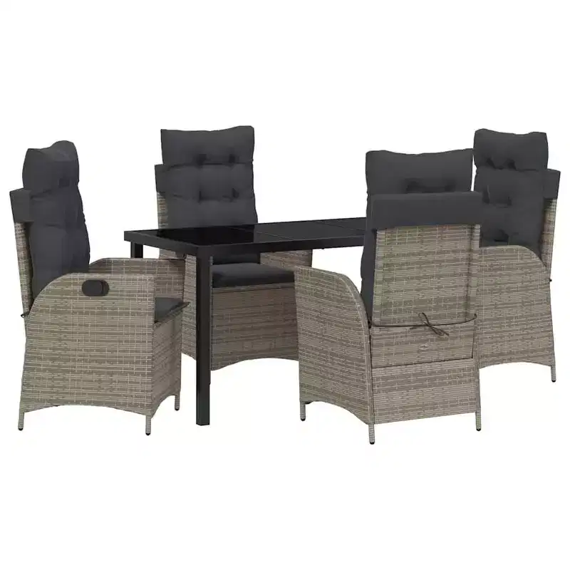 vidaXL Garden Dining Set with Cushion 5 pcs Grey Poly Rattan