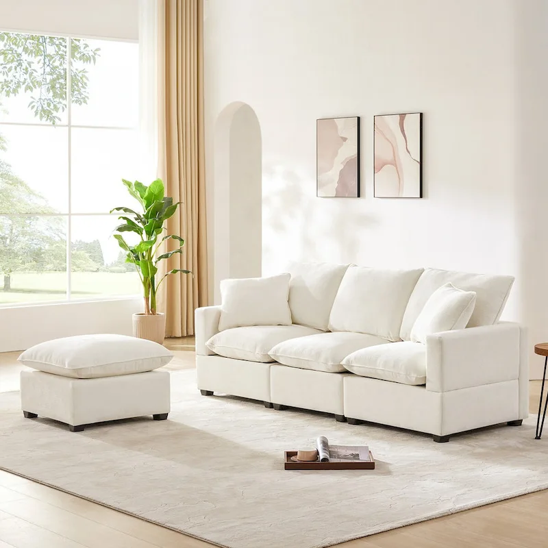 Nestfair Modern Modular Sofa 4 Seat Chenille Sectional Couch Set with 2 Pillows Included