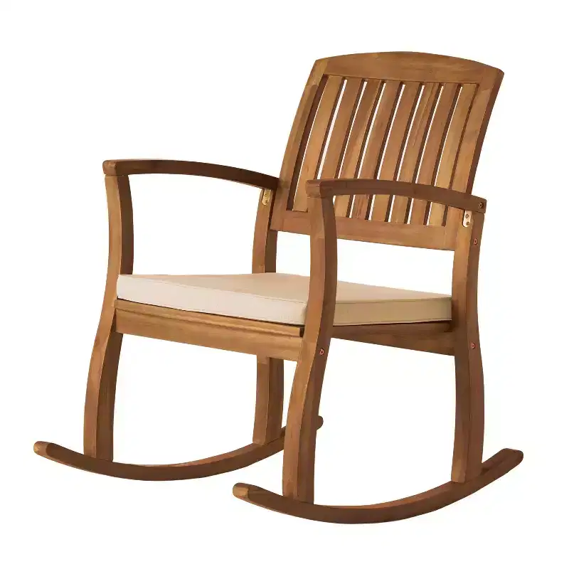 Selma Acacia Rocking Chair with Cushion: Weather-Resistant, Gentle Motion - Christopher Knight Home