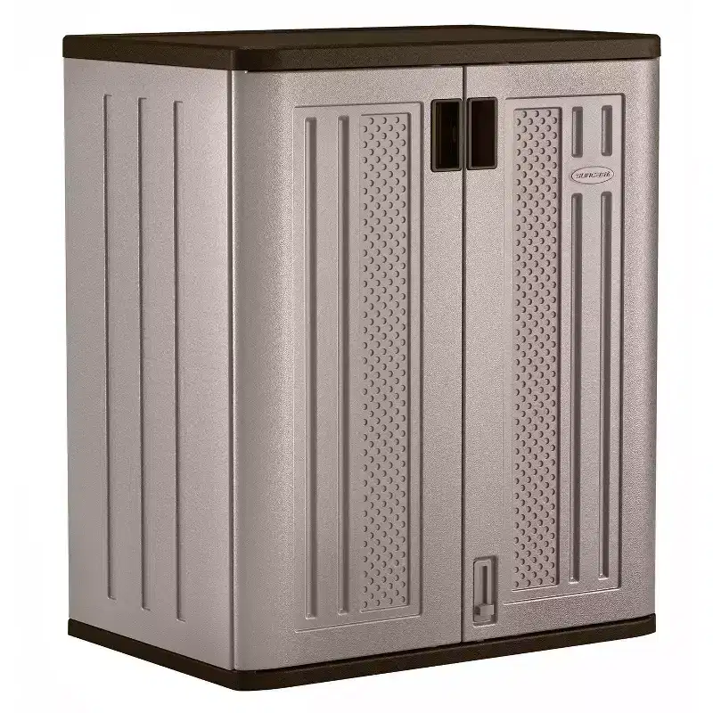 Suncast 9 Cu Ft Base Storage Cabinet with Shelves, Platinum Metallic/Slate