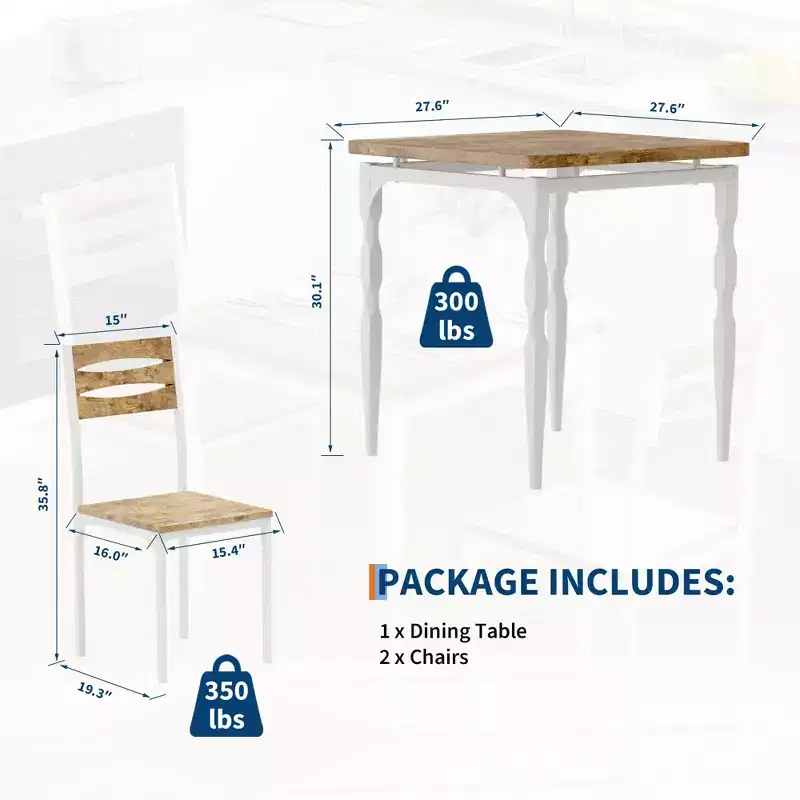 GustoWave Dining Table Set for 2, 3-Piece Compact Dining Table and Chairs