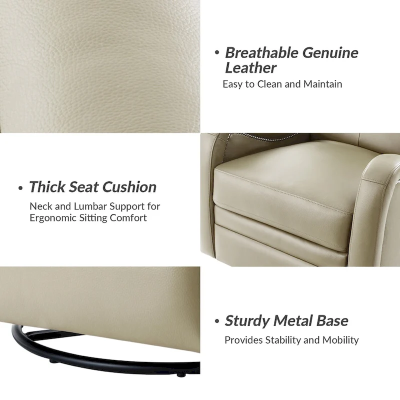 FrancoModern Genuine Leather Swivel Rocker Recliner with Nailhead Trims by HULALA HOME