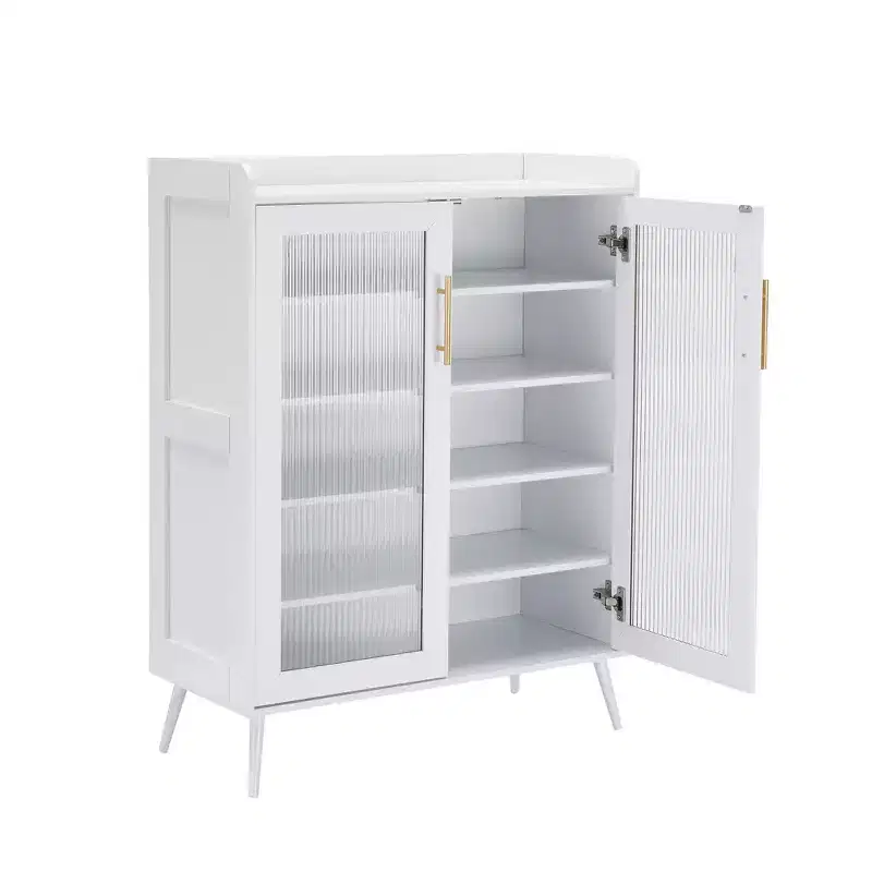 Shoe Storage Cabinet with Glass Doors, 5-Tier Shoe Cabinet with Sturdy Legs, Entryway Shoe Rack Organizer Cabinet