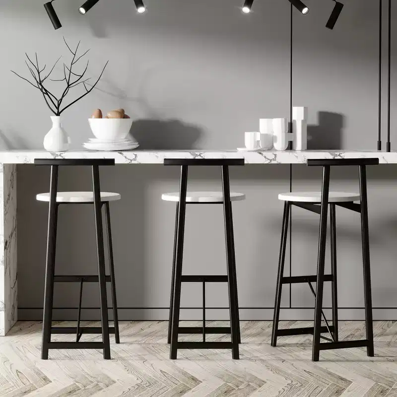MAYEERTY Set of 3 Metal Bar Stools Counter Height With Backrest for Dining Pub Room Black White