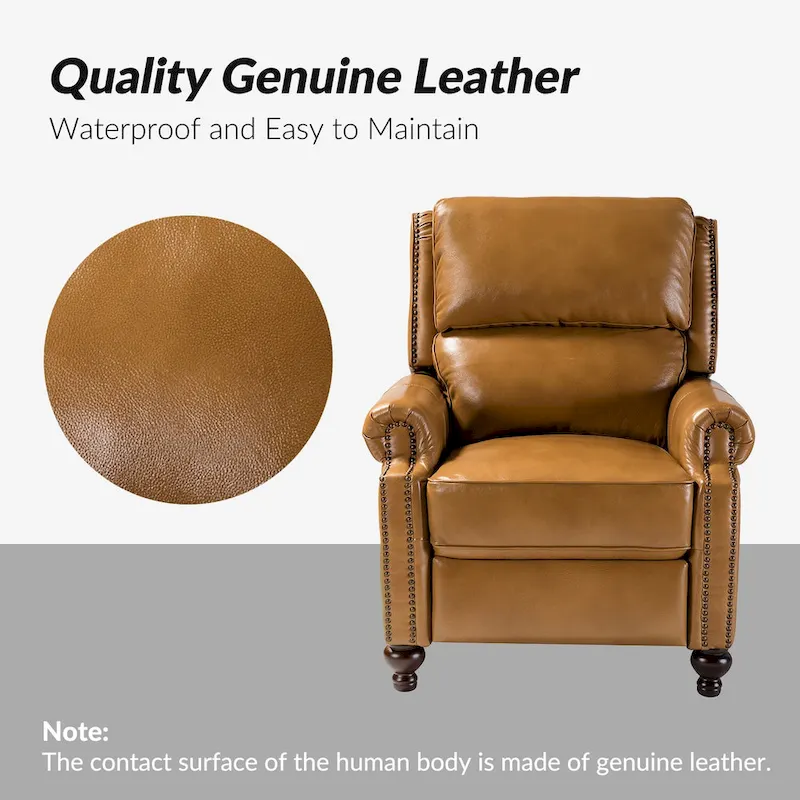 Gabriela Mid-Century Modern Genuine Leather Recliner with Tapered Block Feet by HULALA HOME