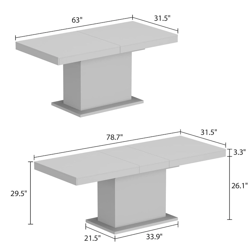 Extendable Dining Room Table Wood Finish Top Computer(Black/White)