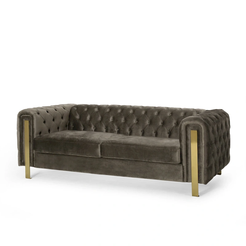 Keyser Modern Glam Tufted Velvet 3 Seater Sofa by Christopher Knight Home - 83.75 L x 34.50 W x 27.25 H