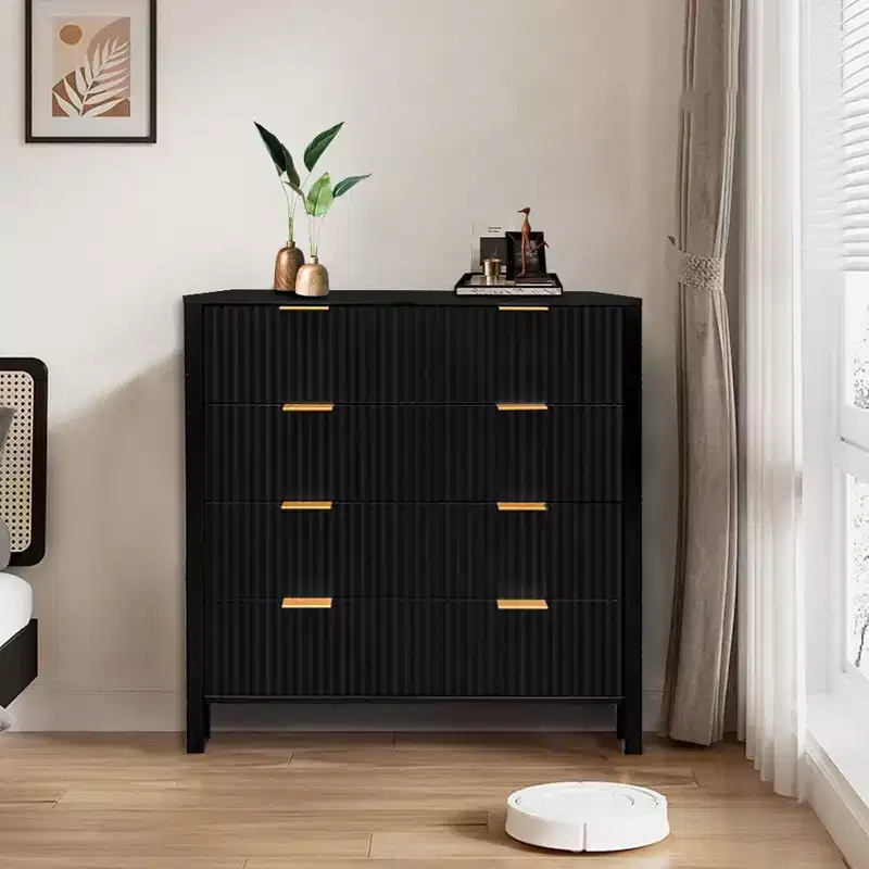 Waveform Fluted Panel Wood Dresser with 4 Storage Drawers, Modern Chest of Drawers for Bedroom, Living Room, Nursery and Hallway