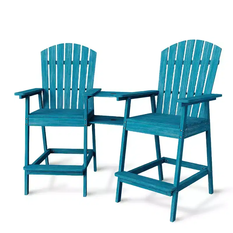Adirondack Chairs Set of 2 with Connecting Tray,Bar Height Balcony Chairs Adirondack for Deck, Backyard,Tall Adirondack Chairs,Natural Wood