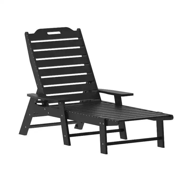 Merrick Lane Gaylord Set of 2 Adjustable Adirondack Loungers with Cup Holders- All-Weather Indoor/Outdoor HDPE Lounge Chairs