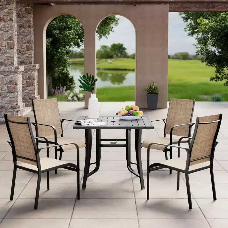 EROMMY 5 Piece Patio Dining Set, Outdoor Dining Table And Chairs Set For 4, 4 Textilene Chairs, 1 Iron Square Table, Patio Furniture Set For Deck