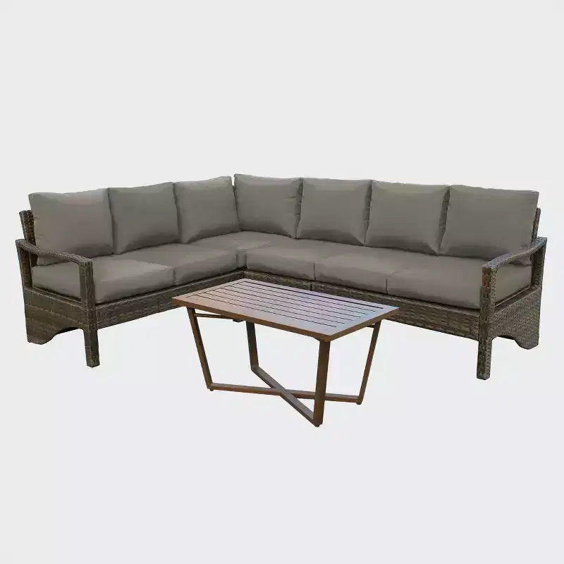 Leisure Made Augusta 5pc Wicker Sectional in Gray Fabric
