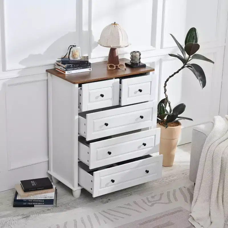 Storage Cabinet with Deep Space 5 Drawers for Living Room Hallway White