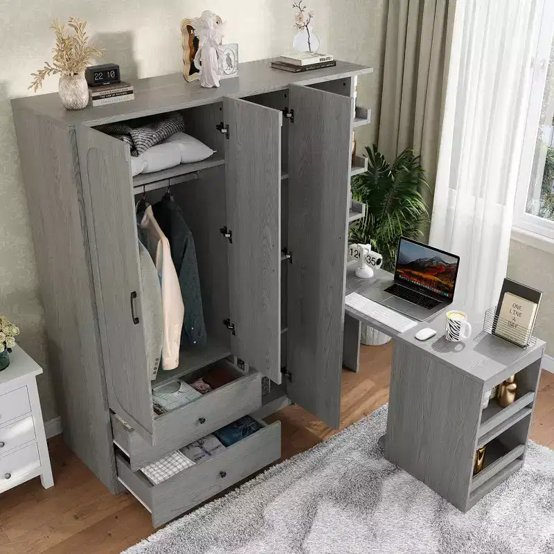 Multifunctional Wooden Wardrobe with Convertible Desk