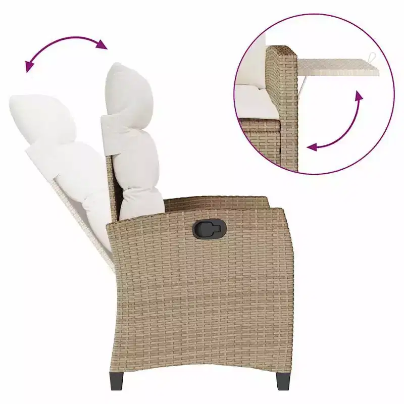 vidaXL Reclining Garden Chair PE rattan, powder-coated steel Medium