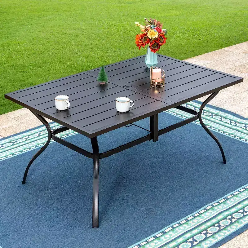 7pc Outdoor Dining Set with Adjustable Wicker Chairs & Steel Table - Captiva Designs: Includes Umbrella Hole