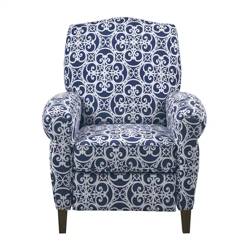 Madison Park Oscar Solid Wood Upholstered Push Back Recliner Chair with Rolled Arms