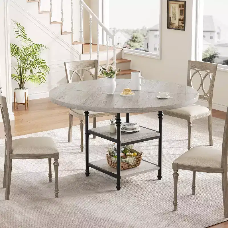 47-Inch Round Dining Table for 4-6 ,Wooden Round Kitchen Table